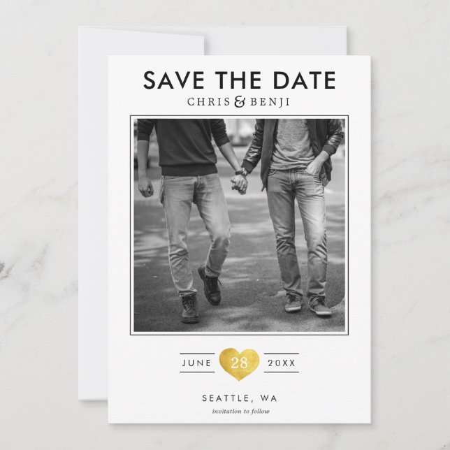 Save The Date Gold Heart LGBTQ Enregistrer la date avec la photo (Devant)