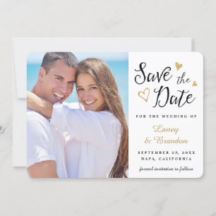 Save The Date Gold Hearts Black White Enregistrer la date Annonc