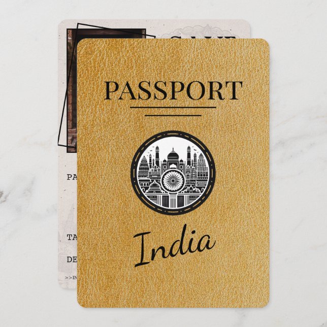 Save The Date Gold India Passport Enregistrer La Date (Devant / Derrière)
