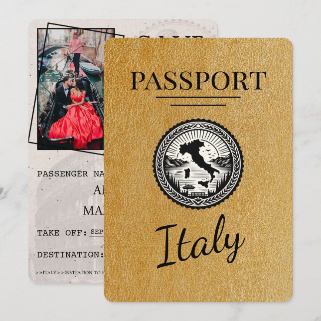 Save The Date Gold Italie Passeport (Devant / Derrière)