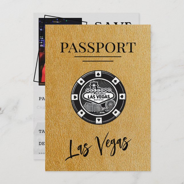 Save The Date Gold Las Vegas Passport Enregistrer La Date (Devant / Derrière)