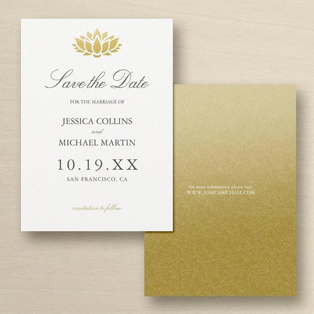 Save The Date Gold Lotus Flower Custom Wedding Enregistrer la da (Créateur téléchargé)