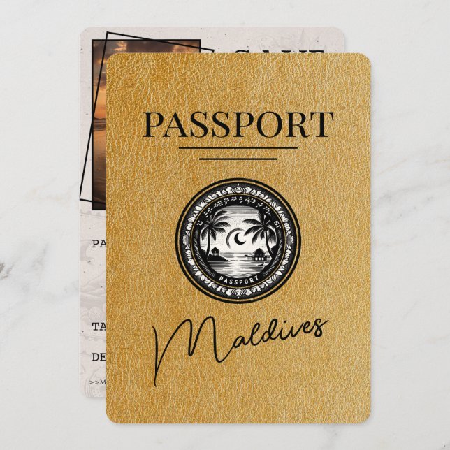 Save The Date Gold Maldives Passport Enregistrer La Date (Devant / Derrière)