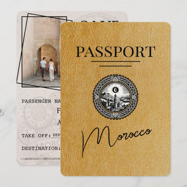 Save The Date Gold Maroc Passeport Enregistrer La Date (Devant / Derrière)