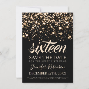 Save The Date Gold Midnight Glam Sweet 16 Anniversaire fête