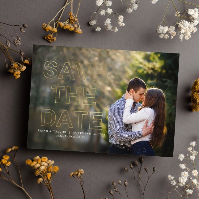 Save The Date Gold Modern Photo Wedding Enregistrer la date (Créateur téléchargé)