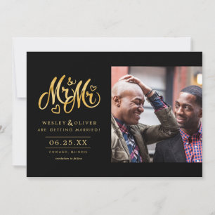 Save The Date Gold Mr & Mr Script - Enregistrer la date avec pho