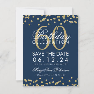 Save The Date Gold Navy Blue 60th Birthday Save Date Confetti