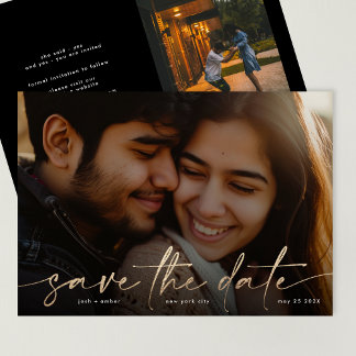 Save The Date Gold Onyx Black Modern Photo MARIAGE