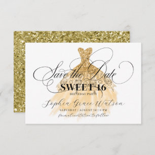 Save The Date Gold Parties scintillant Chic Robe Douce 16 Annive