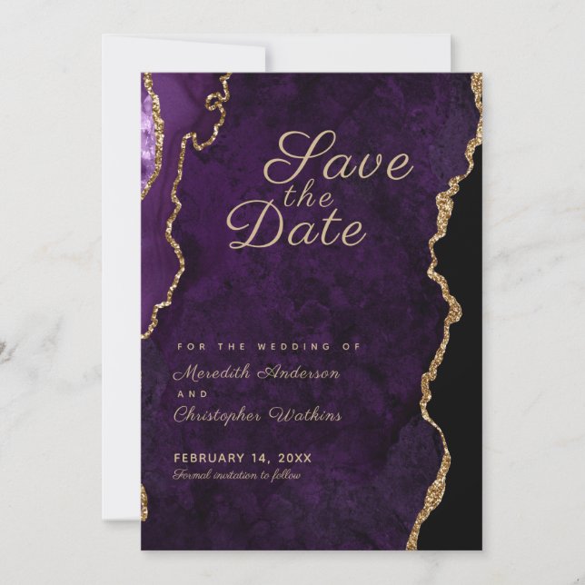 Save The Date Gold Parties scintillant Purple Agate Enregistrer  (Devant)