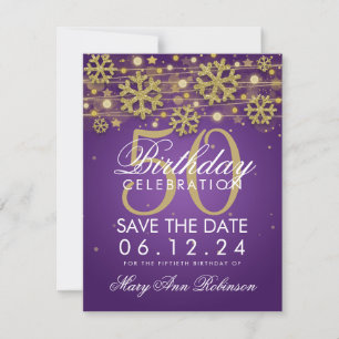 Save The Date Gold Purple 50e anniversaire Date de sauvegarde hi