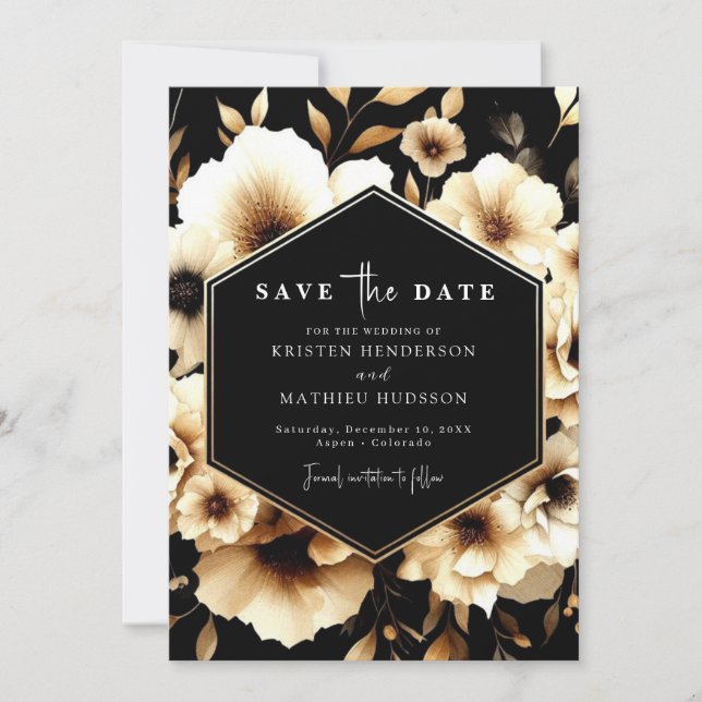 Save The Date Gold rustique minimal et Mariage noir (Devant)