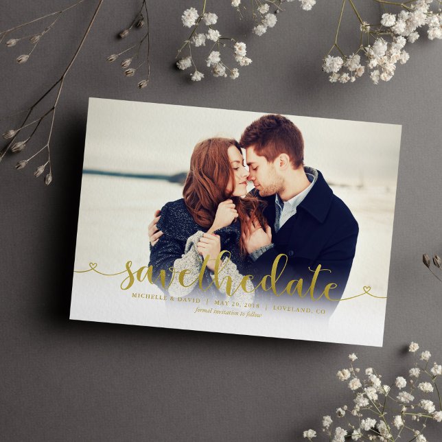 Save The Date Gold Script Photo Wedding Enregistrer la date (Créateur téléchargé)