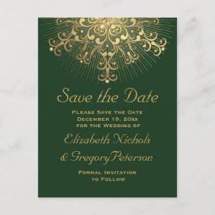 Save The Date Gold snowflake mariage hiver vert Enregistrer la d