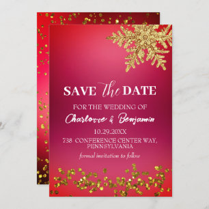 Save The Date Gold Snowflakes Mariage d'hiver Économisez La Date