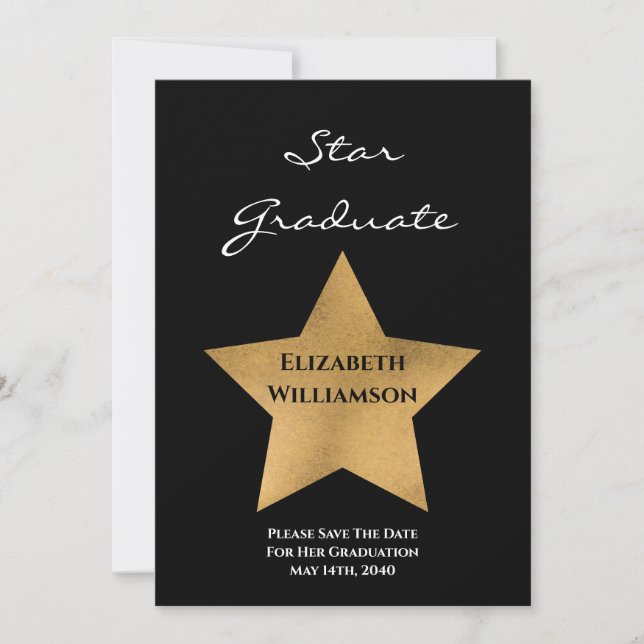 Save The Date Gold Star Graduation Enregistrer La Date (Devant)