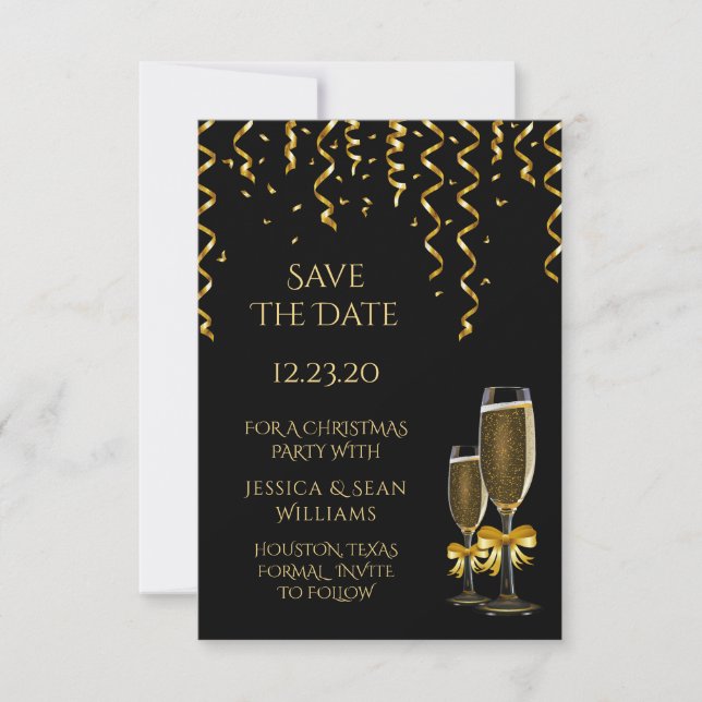 Save The Date Gold Streamers & Champagne Christmas (Devant)