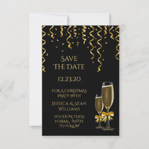 Save The Date Gold Streamers & Champagne Christmas