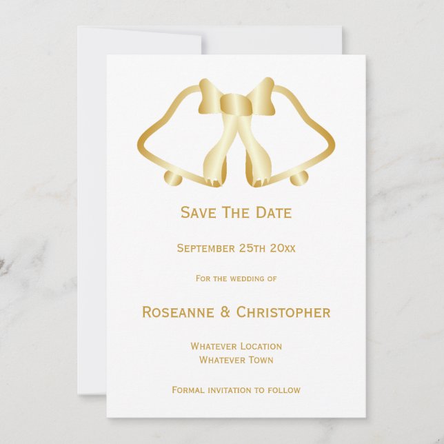 Save The Date Gold Wedding Enregistrer Les Cloches Et Le Ruban D (Devant)