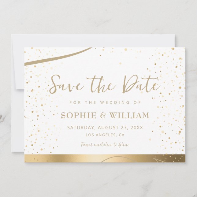 Save The Date Gold & White Beau Mariage élégant (Devant)