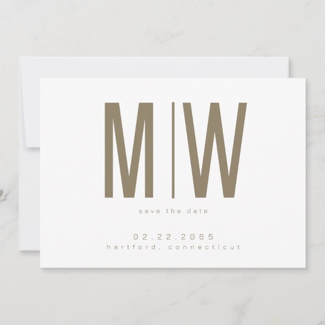 Save The Date Gold & White Lg. Monogramme mariage Enregistrer la (Devant)