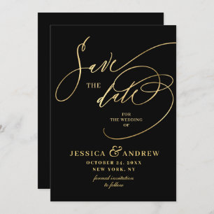 Save The Date Golden Elegant Calligraphie Mariage Enregistrer la