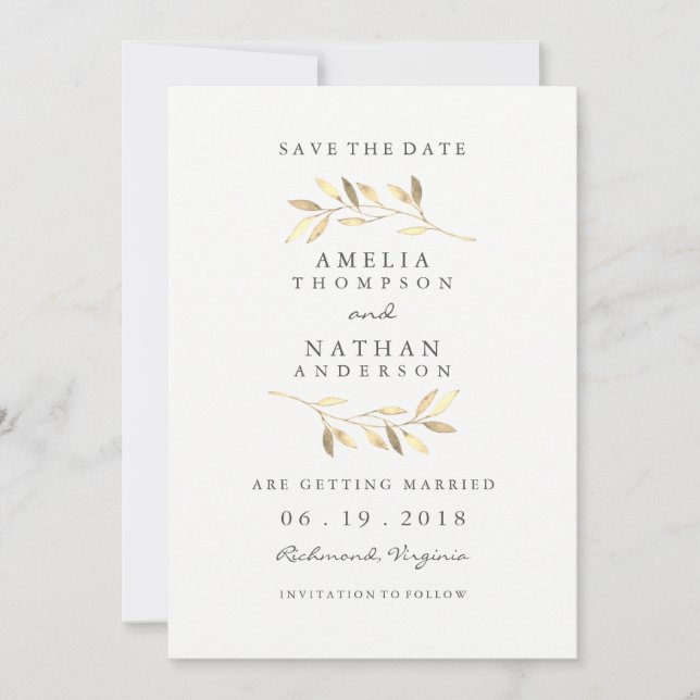 Save The Date Golden Leaf Garden Wedding Enregistrer La Date (Devant)