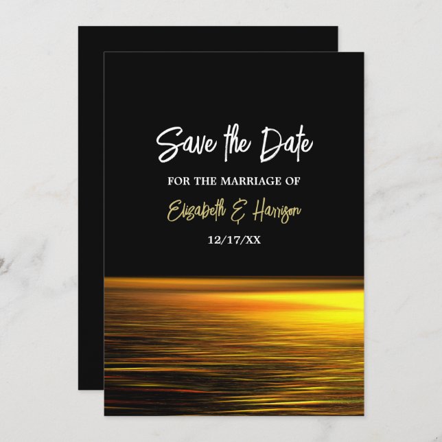 Save The Date Golden Ocean, Elégant Mariage plage (Devant / Derrière)