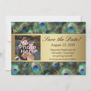 Save The Date Golden Peacock Feather Photo Enregistrer la date