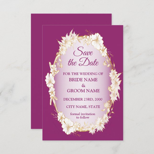 Save The Date Golden White Floral Pink Geometric Rustic Wedding (Devant / Derrière)