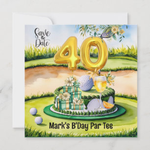Save The Date Golf 40e anniversaire avec gâteau sur le terrain d