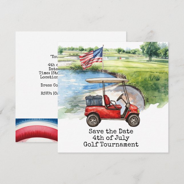 Save The Date Golf 4th July Independence Day for golfer  (Devant / Derrière)