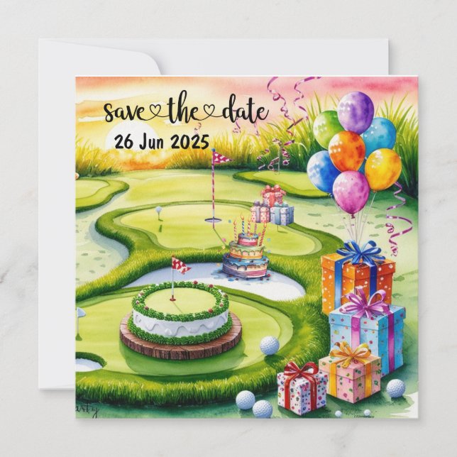 Save The Date Golf Anniversaire Décor de fête sur le parcours (Devant)