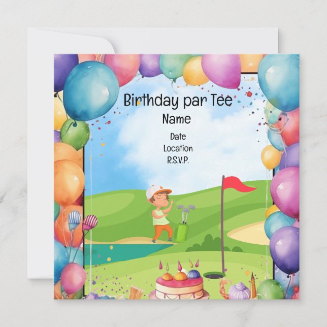 Save The Date Golf Anniversaire thème pour enfants golfeur (Devant)