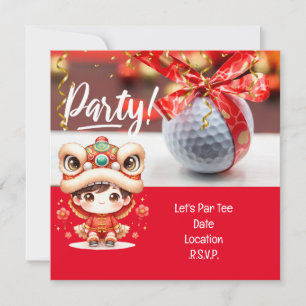 Save The Date Golf Nouvel An chinois avec boule et ruban rouge