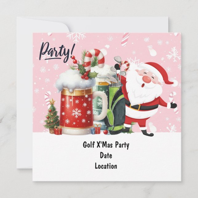 Save The Date Golf Santa Claus en arrière - plan rose (Devant)