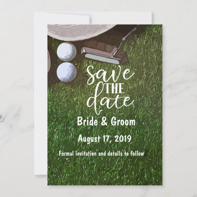 Save The Date Golf Sauvez la date avec une balle sur vert (Devant)