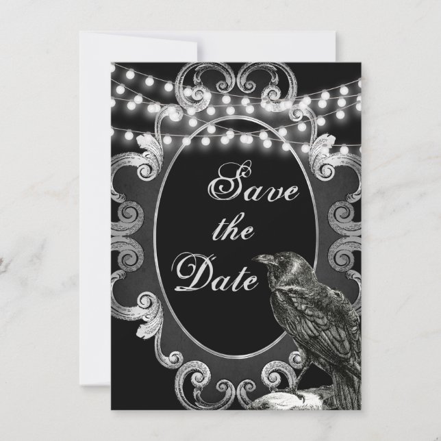 Save The Date Goth Ornate Frame, Crow et lumière Mariage gothiqu (Devant)