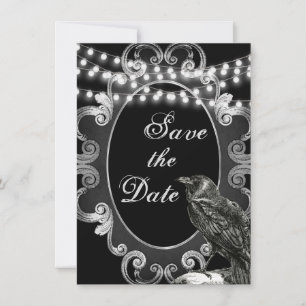 Save The Date Goth Ornate Frame, Crow et lumière Mariage gothiqu