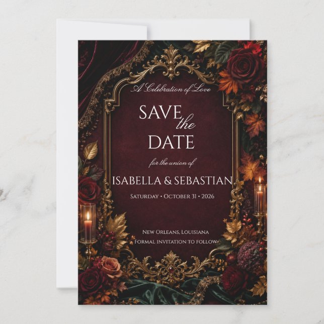 Save The Date Gothique | Bourgogne & Or (Devant)