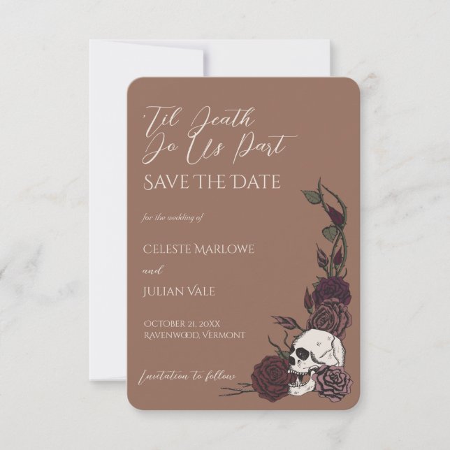 Save The Date Gothique Brun Tan Crâne Jusqu'à la Mort Date à Sau (Devant)