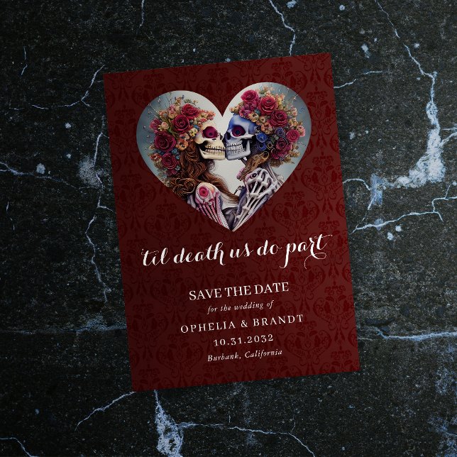 Save The Date Gothique Damask Skeleton Kiss Mariage (Créateur téléchargé)