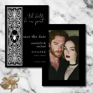 Save The Date Gothique Éffrayant Spider noir blanc Mariage photo