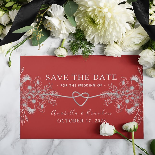 Save The Date Gothique Élégant Fleurs Rouges Mariage (Créateur téléchargé)