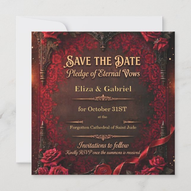 Save The Date Gothique Enregistrer la date avec rose rouge et sc (Devant)