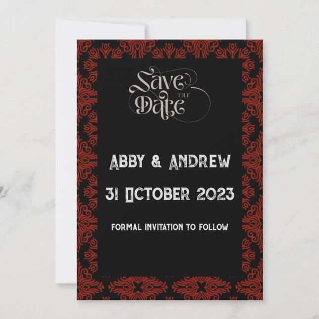 Save The Date Gothique Enregistrer la date Mariage Card - Texte  (Devant)