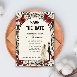 Save The Date Gothique Floral Corpse Couple Halloween Mariage