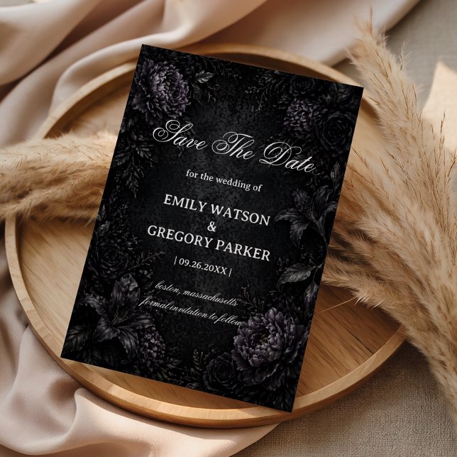 Save The Date Gothique Floral Élégant Sombre (Créateur téléchargé)
