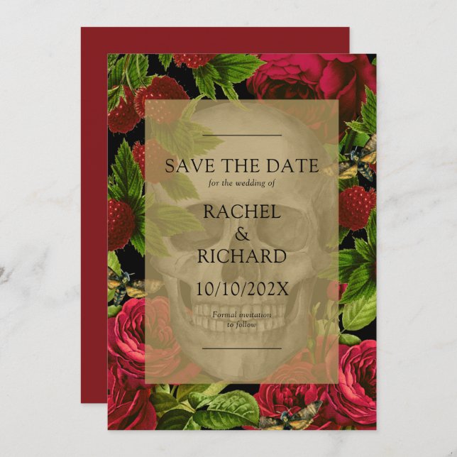 Save The Date Gothique Flore foncé Mariage plat Enregistrer la c (Devant / Derrière)